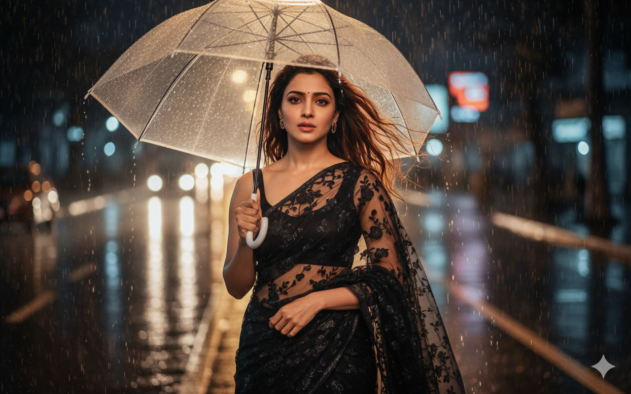 Bollywood Umbrella Beauty Rain Effect AI Image Prompt For Girls Bollywood Umbrella Beauty Rain Effect AI Image Prompt For Girls