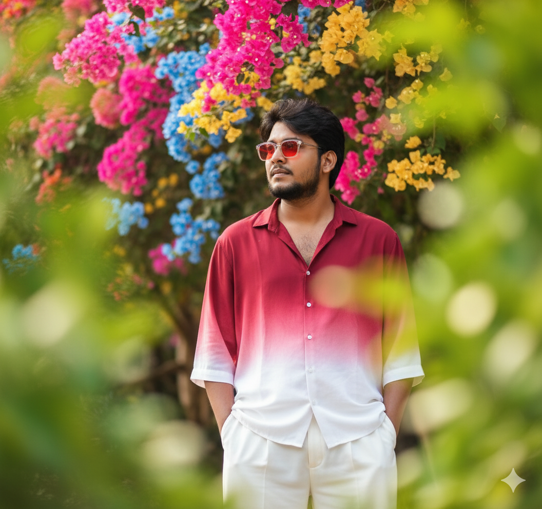 Candid Bougainvillea Moment (Red–White Gradient Outfit) Image Prompts Candid Bougainvillea Moment (Red–White Gradient Outfit) Image Prompts