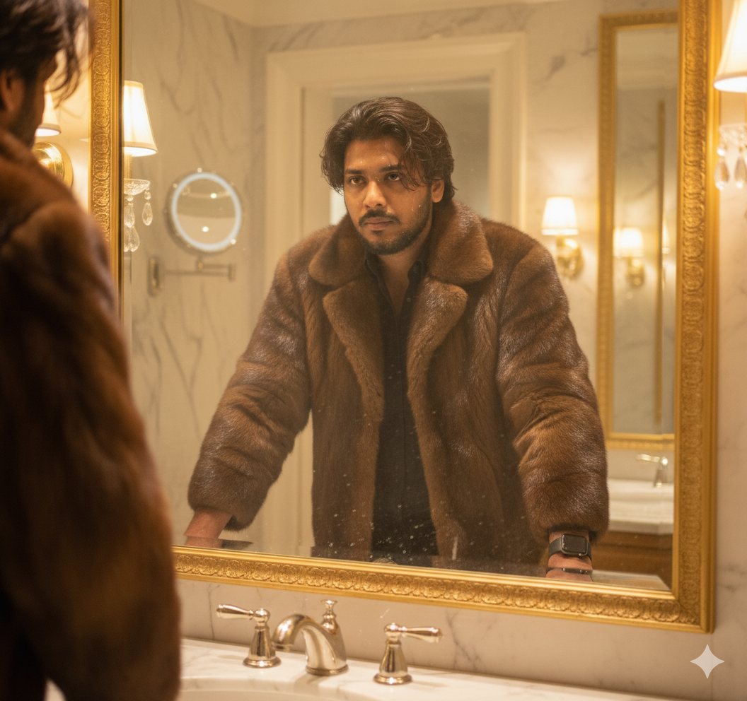 Golden Bathroom Reflection Google DSLR AI Prompt Golden Bathroom Reflection Google DSLR AI Prompt