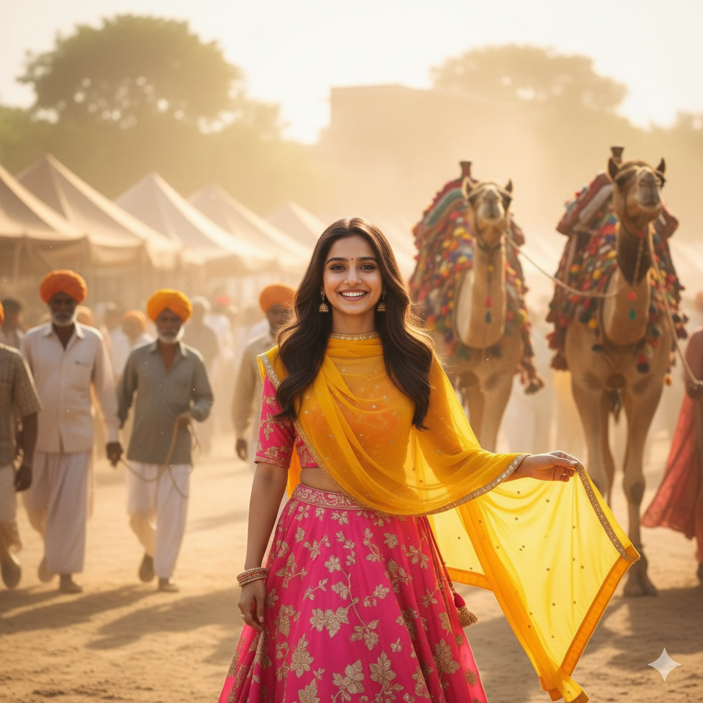 Golden Hour At Pushkar Fair Gemini AI Prompts For Traditional Indian Attire Golden Hour At Pushkar Fair Gemini AI Prompts For Traditional Indian Attire