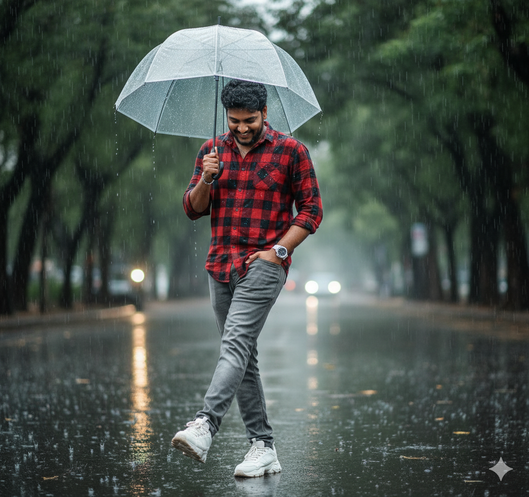 Rainy Street Chic AI Image Prompt For Boys Rainy Street Chic AI Image Prompt For Boys