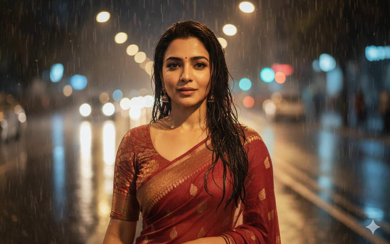 Saree In The Rain Effect AI Image Prompt For Girls Saree In The Rain Effect AI Image Prompt For Girls