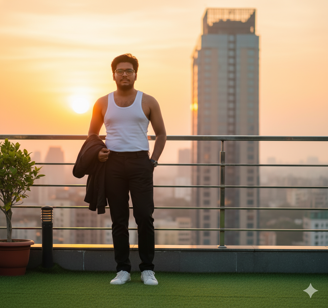 Sunset Skyline Cinematic Rooftop Portrait