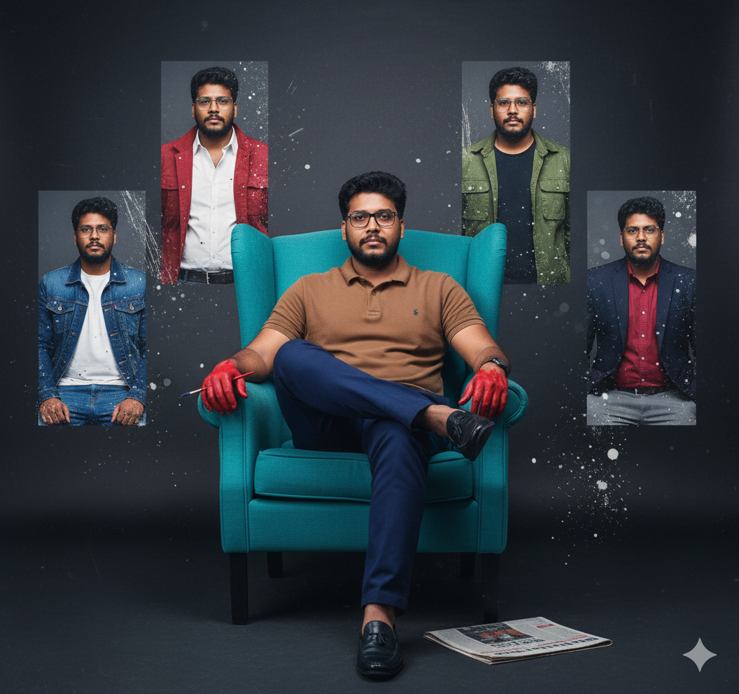 The Artist’s Duality Grunge Composite Portrait Collage Style AI Prompt The Artist’s Duality Grunge Composite Portrait Collage Style AI Prompt